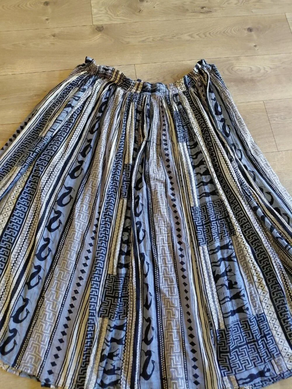 Le Mieux Cotton Maxi Crinkle Skirt Boho Hippie One Size Blue Black Beige